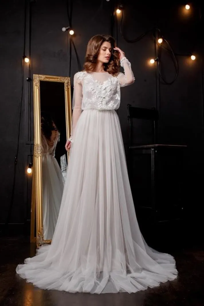 ---Very special bohemian chic wedding dress 2021 with semi-sheer long sleeves--