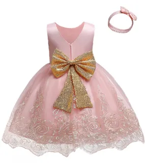 Baby Girls Big Bow Dress 24m Kids Wedding Party Abiti senza maniche Abito da battesimo in pizzo 1 ° compleanno Prom regalo per C