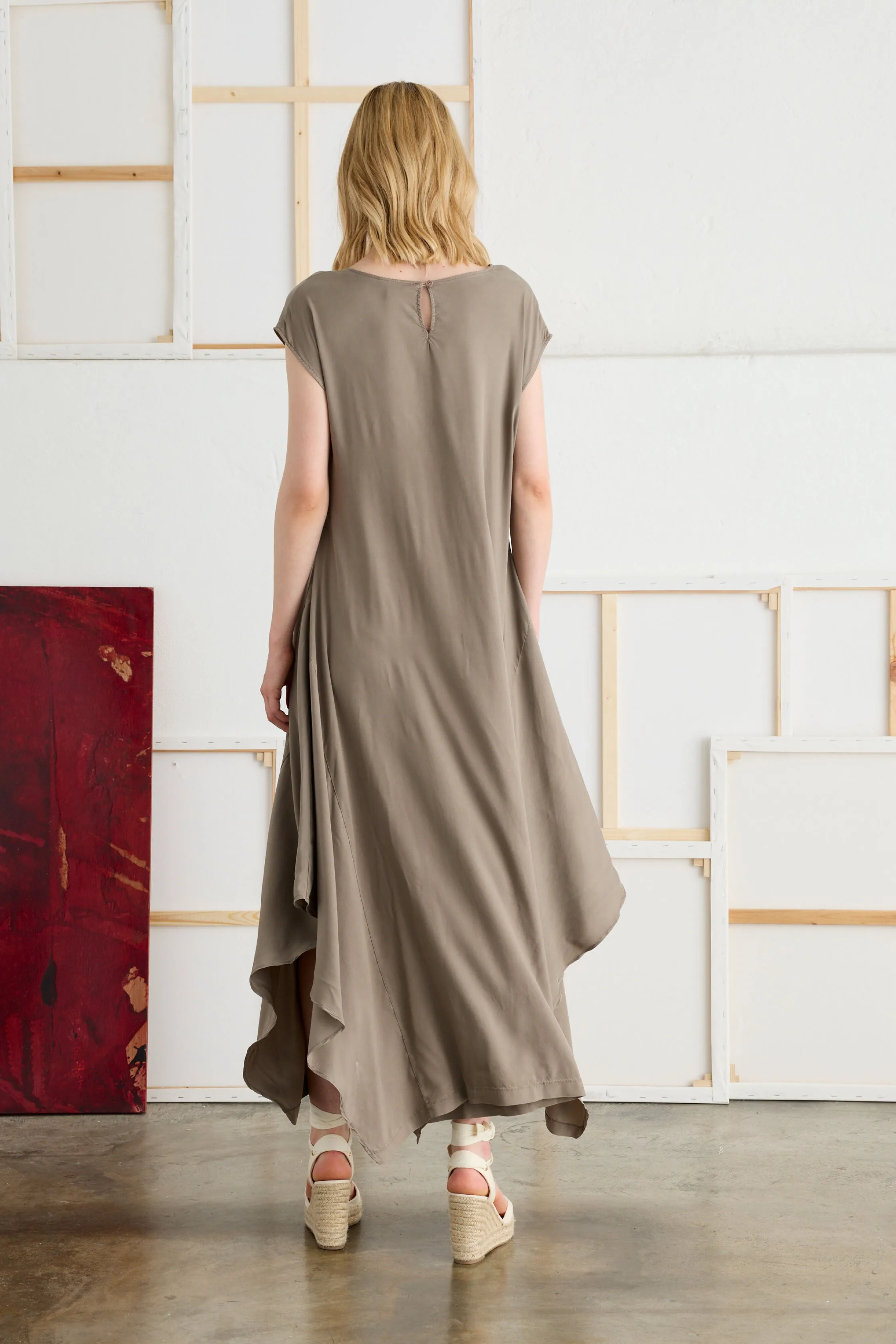 Cupro and Viscose Long Dress with Short Sleeves Garment-Dyed 12F0 6683