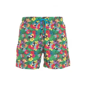 Pantaloncini da bagno con stampa tropicale multicolore