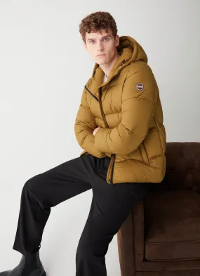 Puffy down jacket with fixed hood