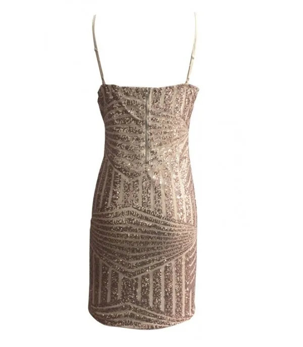 Sequin stripe V dress