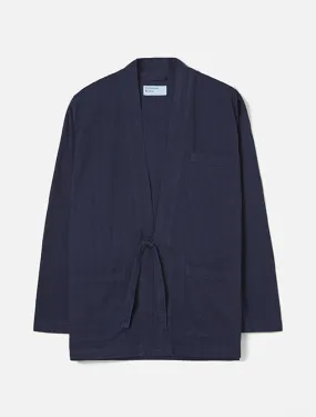 Universal Works Tie Front Jacket In Indigo Herringbone Denim